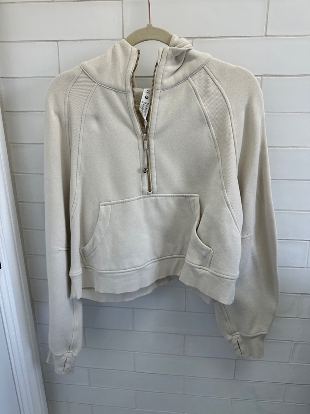 Lululemon Cropped Ivory Half-Zip Hoodie Sweatshirt - Women